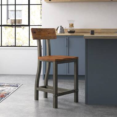 Metal counter stool with wood online seat